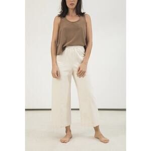 Elizabeth Suzann Clyde Sz 6 Pants Denim Beige Ivory Cream Pull On Pants Pockets